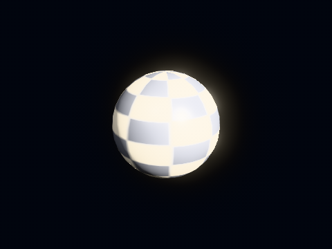 A sphere brighter than display white, and the bloom the half-size chain makes of it.